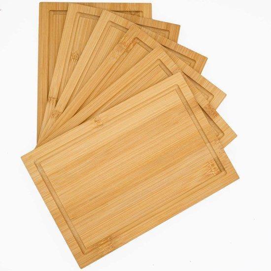 Famanu Serveerplanken set van 6 bamboeplanken, 22 x 15 cm, natuurlijke uitvoering