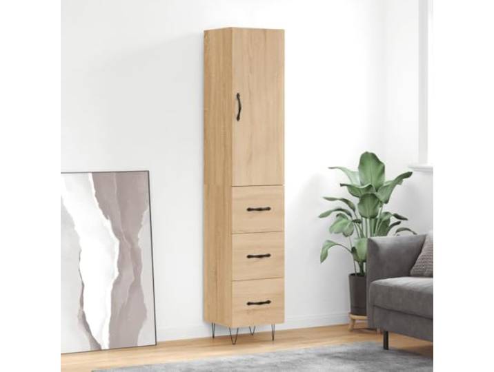 Modernes Highboard mit Metallfüßen, Langlebiges Highboard mit Türen aus Holzwerkstoff, Stilvolles mit Stauraum, Elegantes für die Einrichtung in Sonoma-Eiche
