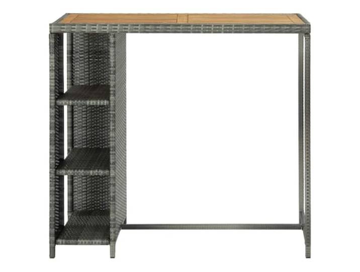 Bartisch mit Regal Grau 120x60x110 cm Poly Rattan Stehtisch mit Ablagefach, 3 Ablagen, Akazienholz Tischplatte, Stahlrahmen, PE-Rattan, Garten, Terrasse, Zuhause