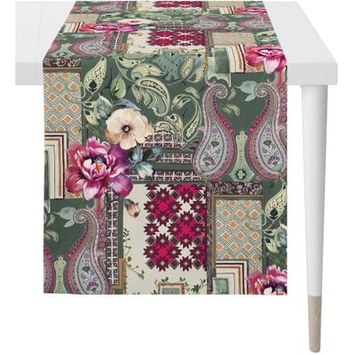 Tischläufer APELT "3403", beige (grün, pink, beige), B:140cm L:48cm, Baumwolle, Polyester, Tischdecken