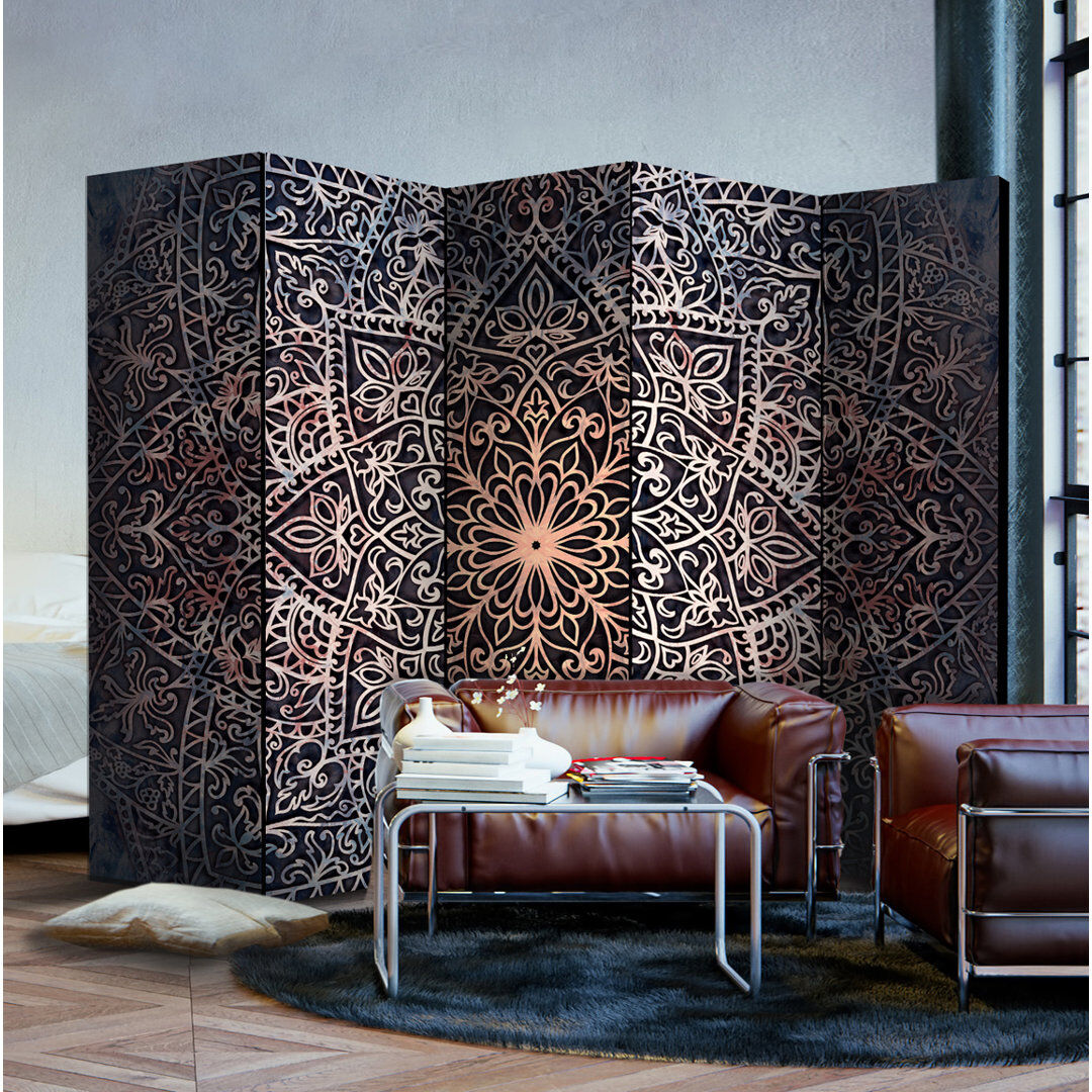 World Menagerie Isla 172cm H Solid Wood Folding Room Divider Purple/Black 172cm H X 225cm W X 3cm D