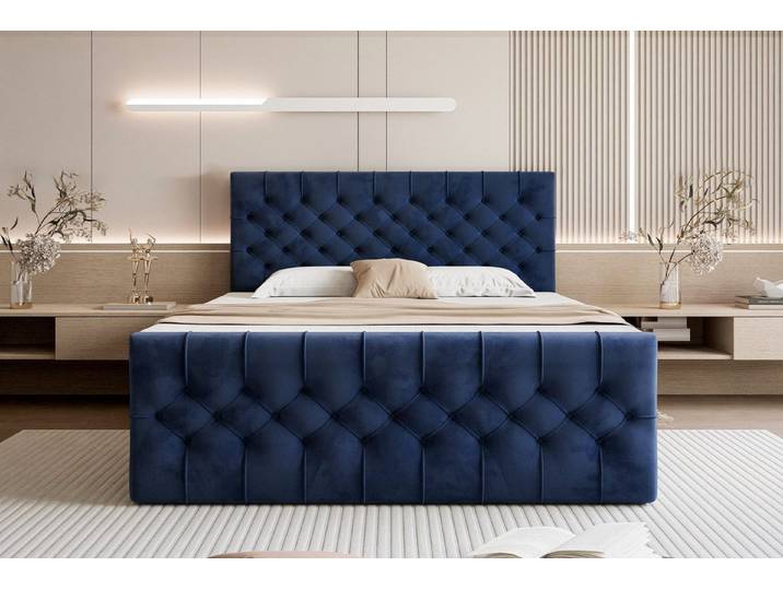 Goldstoff Boxspringbett TAURIEL mit Federkernmatratze & Topper, zwei Bettkästen (von 120 bis 200x200 cm), modernes Doppelbett aus Velvet Stoff mit edlem Kopfteil