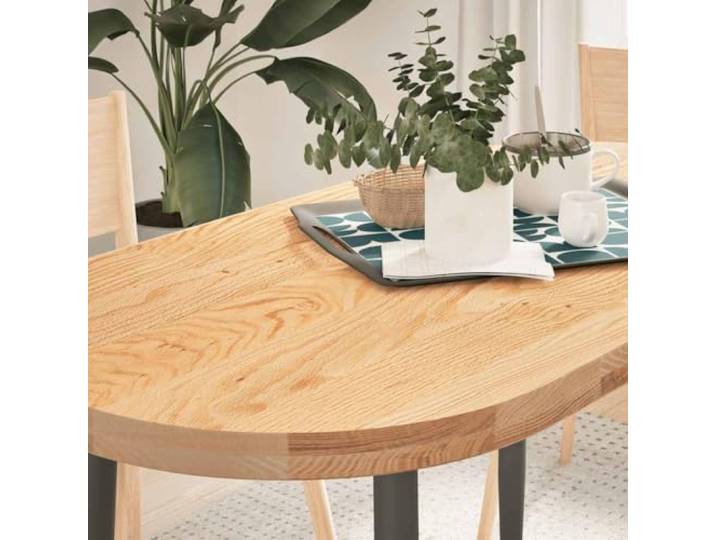 PTUGUOF Tischplatte 120x60x4 cm Massivholz Eiche Oval Robust, Pflegeleicht, Vielseitig Als Couchtisch Oder Stehtisch, Einzigartige Maserung