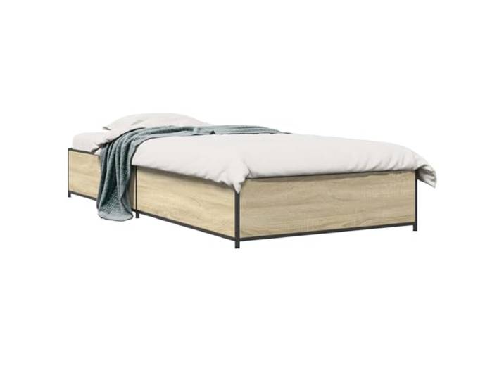 PUGYNBK Bettrahmen Sonoma Eiche 80 x 200 cm Fester Lattenrost, schwarze Stahlbeine, aufwendiges Holz, fester Stand, moderner Stil