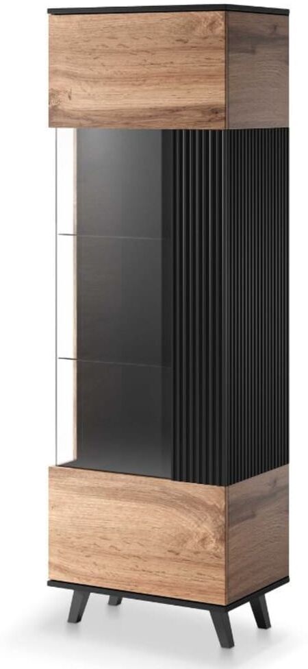 MSO Vitrine contemporaine noire et aspect chêne wotan Marron 40x182x60cm