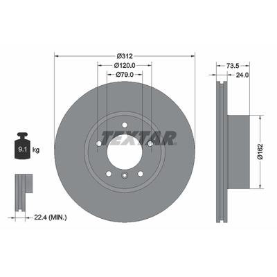 TEXTAR Bremsscheibe PRO+ 92176105 312mm 24mm für BMW