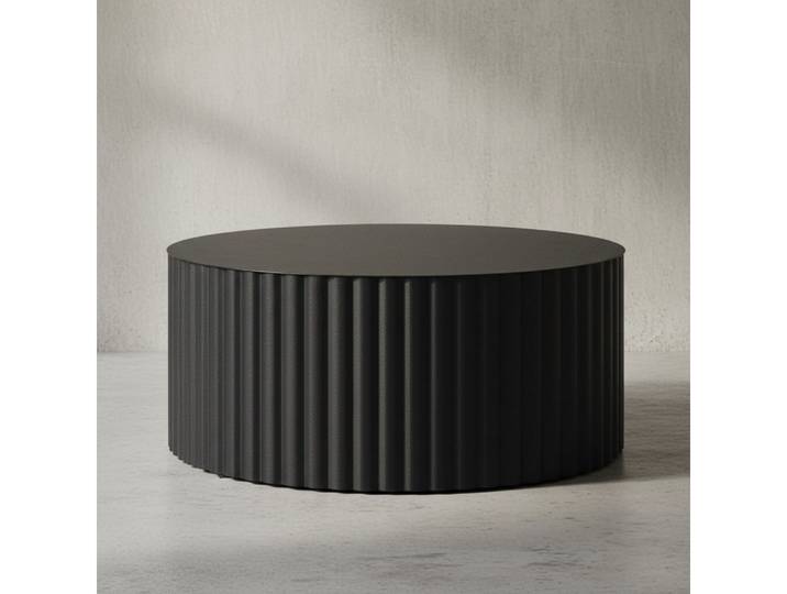 KADIMA DESIGN Couchtisch Wellen-Muster Kaffeetisch, Schwarz Metall, 67x67x31 cm