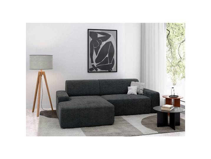 Ecksofa, Dunkelgrau, 246x162 cm, Textil, 4-Sitzer & Ottomane Links, Modern