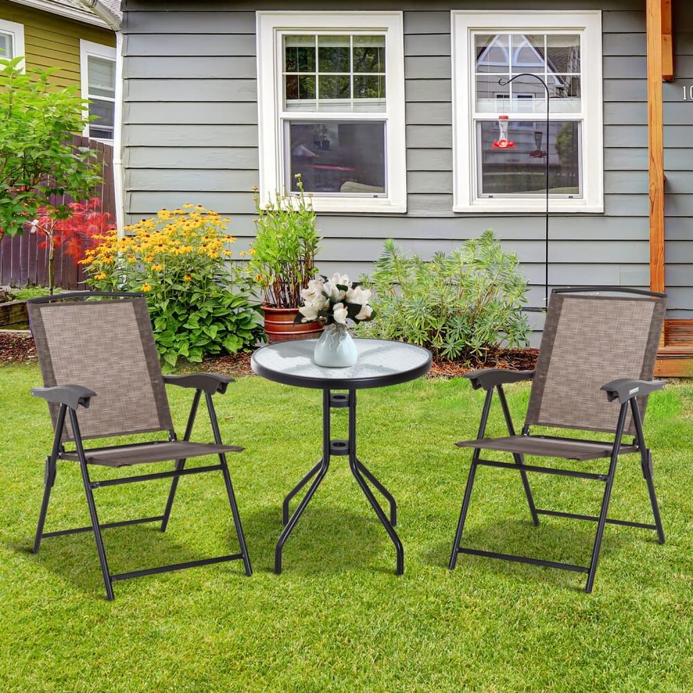 Outsunny Ensemble de jardin 2 chaises inclinables pliables table ronde choco Marron 60x70x60cm