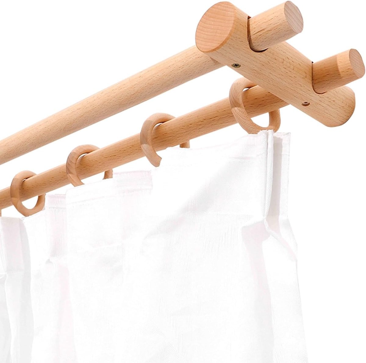 Houten Gordijnroede Set Dubbele Staaf - 140 cm