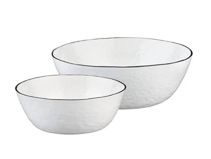 Bjorn GSB-PURB26 PURE Salatschüsseln-Set, 2-teilig, Schneeweiß, Steingut, Ø 24 cm und Ø 30 cm, Schwarzer Rand, Spülmaschinen- und Mikrowellenfest