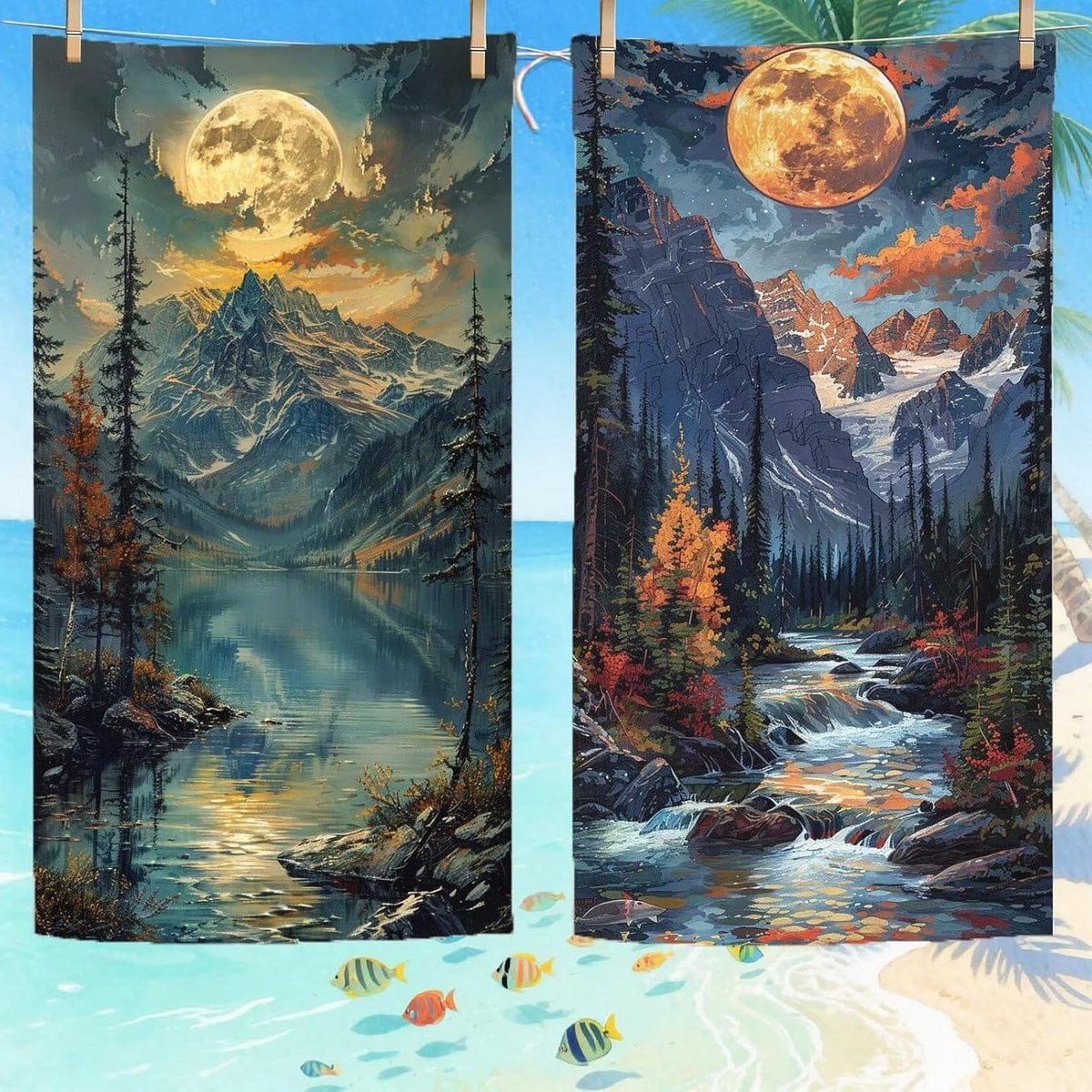 Blauwe Strandlaken Set van Microvezel Handdoeken - Sneldrogend en Zandvrij - 70 x 140 cm