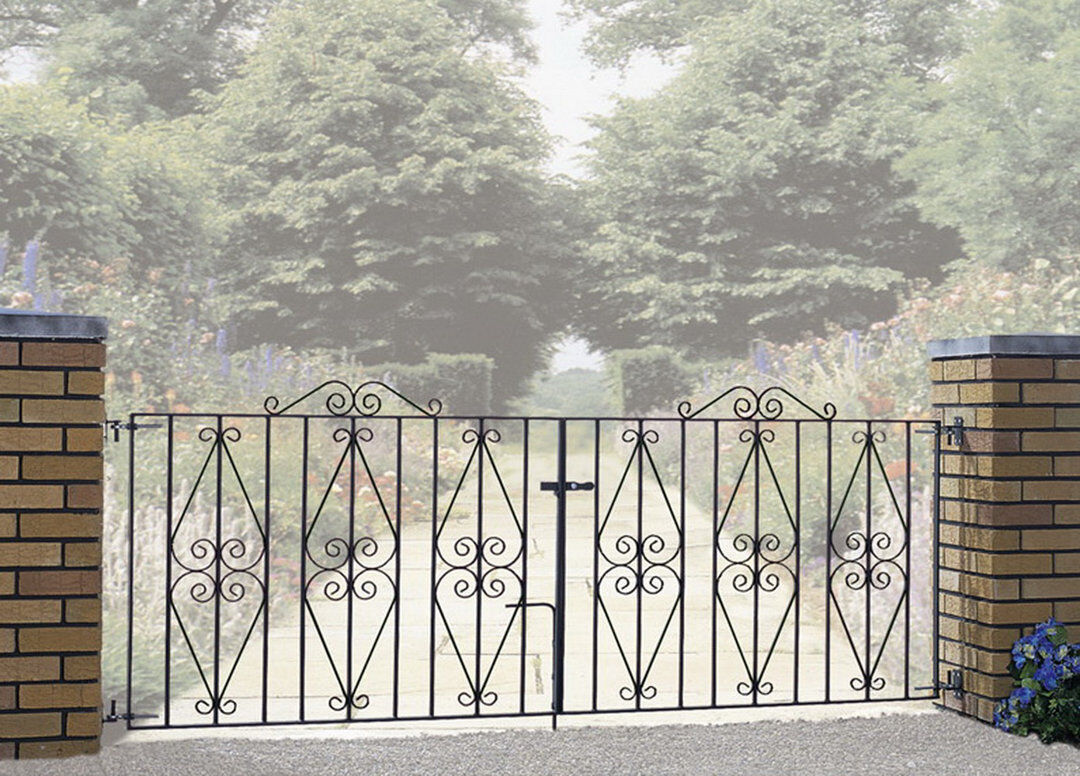 Rosalind Wheeler Brizendine Scroll Metal Driveway Garden Gate Black 213cm W X 91cm H