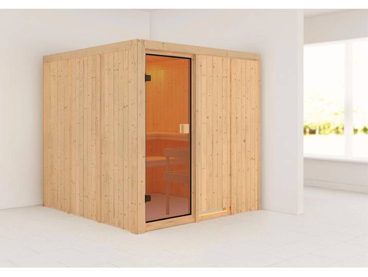 Sauna KARIBU Oulu , beige (naturbelassen), ohne Ofen, (ohne Ofen), Saunen, Sauna