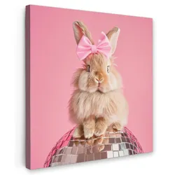 LEINWANDBILD Schleife - Discoball - Kaninchen Deko Wohnzimmer 20x20 cm