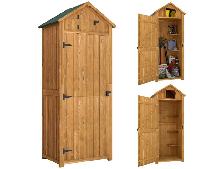 Outsunny Gartenschrank Geräteschuppen mit Fachböden Asphaltdach Holz Gelb