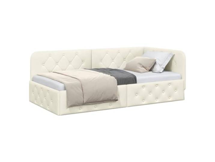 KTHLBRH Eck-Bettrahmen Creme 100 x 200 cm Samt Wendbare Armlehne, Schlafsofa, minimalistisches Design, für Ecken