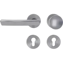 Griffwerk Wechselgarnitur CRYSTAL Schraubtechnik GK3 Rosetten rund Knopf R2 Edelstahl matt L