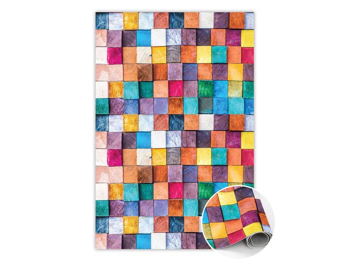 Tulup Vinyl Teppich 150x225 cm Holzplättchen, Mehrfarbig, Kunststoff, Rechteckig, 150x225 cm, Teppiche und Böden, Teppiche, Outdoorteppiche