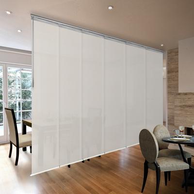 "InStyleDesign Ecru Lattice 6-Panel Single Rail Panel Track Extendable 70""-130""W, Panel width 23.5""."