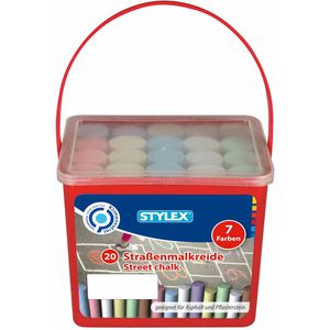 Stylex Kreide 48104, 20 Stück, Straßenkreide, im Eimer, rund, bunt