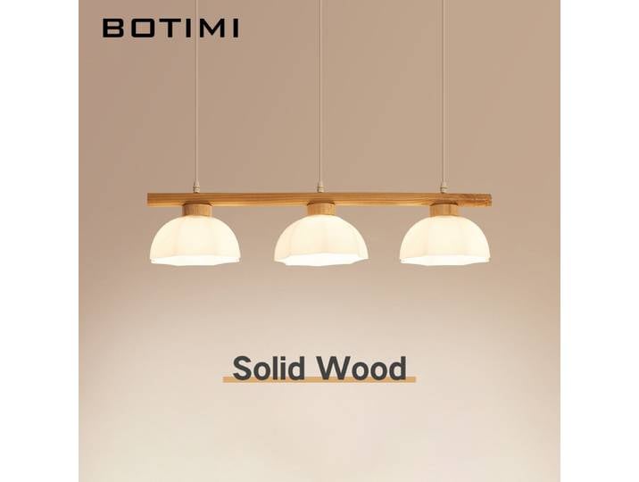 BOTIMI-Lampes suspendues à triple LED avec abat-jour en verre pour salle à manger, bois massif, cuisine, salon, restaurant nordique, lampe de face