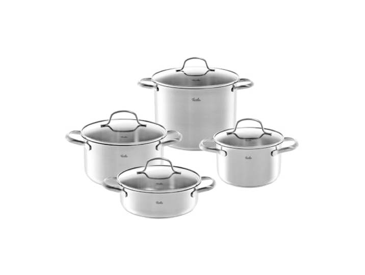 Fissler, San Francisco Topfset 4-teilig, Edelstahl, 3 Kochtöpfe & Bratentopf mit Glasdeckeln, Superthermic Boden, Induktion