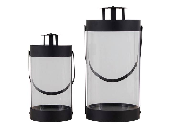 Laternenset, Klar, Schwarz, Metall, Glas, 12x24x12 cm, Reach, Dekoration, Laternen & Windlichter, Laternen