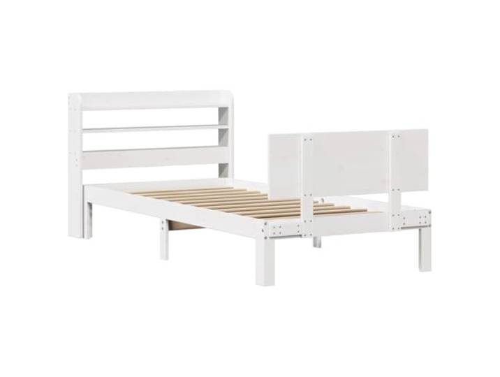 KTHLBRH Weißes Holzbett 90 x 200 cm mit Kopfteil Massives Kiefernholz, Latten im Lieferumfang enthalten, 2 Einlegeböden, selbsttragender Boden