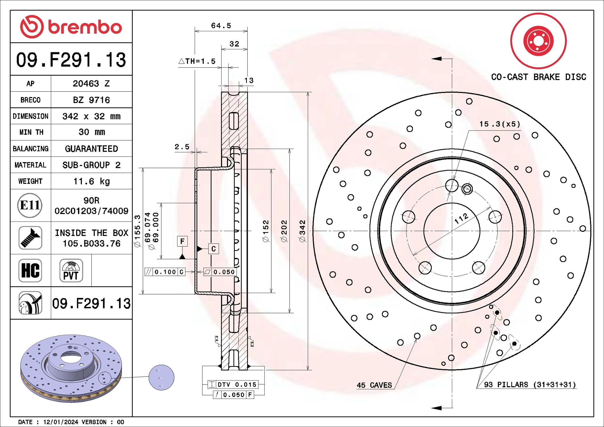 Brembo Bremsscheibe 09f29113 342mm 32mm Für Mercedes Brabus