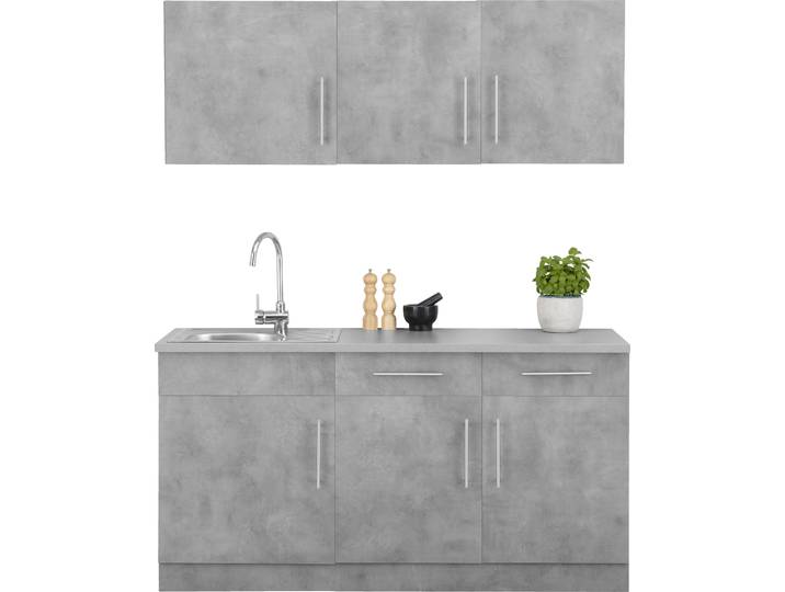 Pantryküche, Grau, 160x60 cm, Holzwerkstoff, Edelstahl-Einbauspüle, Modern