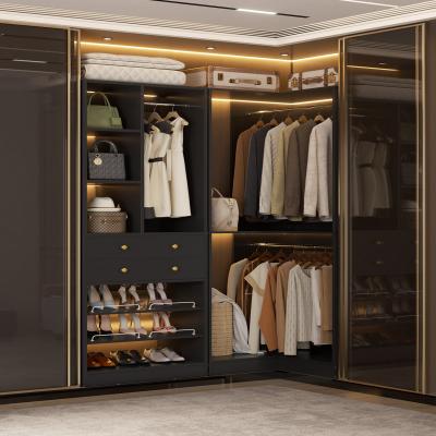 Rackcog Grimm Coner Closet Organizer System with Shoe Racks and Drawers, Freestanding Wardrobe with Hanging Rods and Shelves