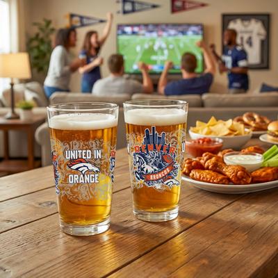 Evergreen Denver Broncos 16 oz Pint Glasses, Set of 2 - 16 oz