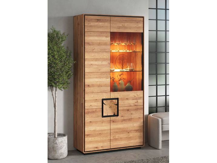 Vitrine 100x203cm 'Zarah' Wildeiche geölt