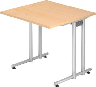 Schreibtisch JENA, C-Fuß, Rechteck, B 800 x T 800 x H 720 mm, Gestell alusilber, Ahorn-Dekor