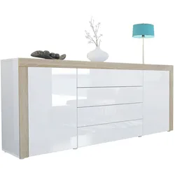 SIDEBOARD La Paz Weiß Hochglanz / Eiche sägerau