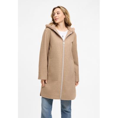 Wintermantel FRIEDA & FREDDIES "Frieda & Freddies Wollmantel mit Teddy-Kapuze", Damen, Gr. 36, desert beige, 90% Polyester, 10% Viskose, Mäntel Wintermantel
