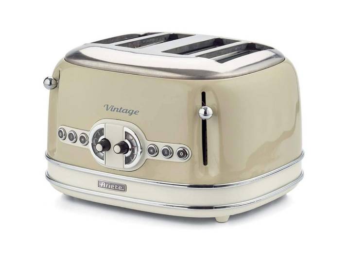 Ariete Toaster 0156/03, 4 kurze Schlitze, für 4 Scheiben, 1600 W, Brotröster, Familienfrühstück, Auftauprogramm, Krümelschublade