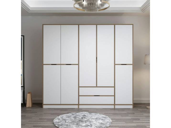 Armoire 8 portes 2 tiroirs espace dressing BYRON - Blanc