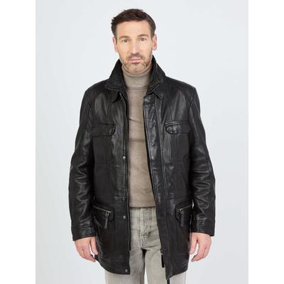 Ledermantel JCC "41607", Herren, Gr. 64, schwarz, Obermaterial: 100% Lammleder. Futter: 100% Polyester. Wattierung: 100% Polyester. Pelzimitat: 100% Polyester, Mäntel