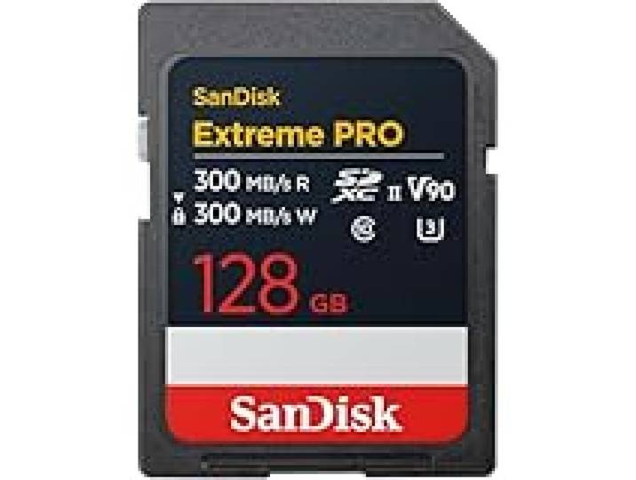 SANDISK Extreme Pro 128 Go Carte SDXC UHS-II Carte (jusqu'à 300 Mo/s en Lecture, 300 Mo/s en écriture, V90, Ses Performances de Niveau Professionnel Permettent Un Enregistrement vidéo en 8K)