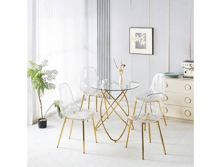 Ensemble De Salle à Manger 5 PièCes (1 Table Ronde En Verre De 80 Cm + 4 Chaises) – Convient Aux Salons Balcons Ou Chambres.