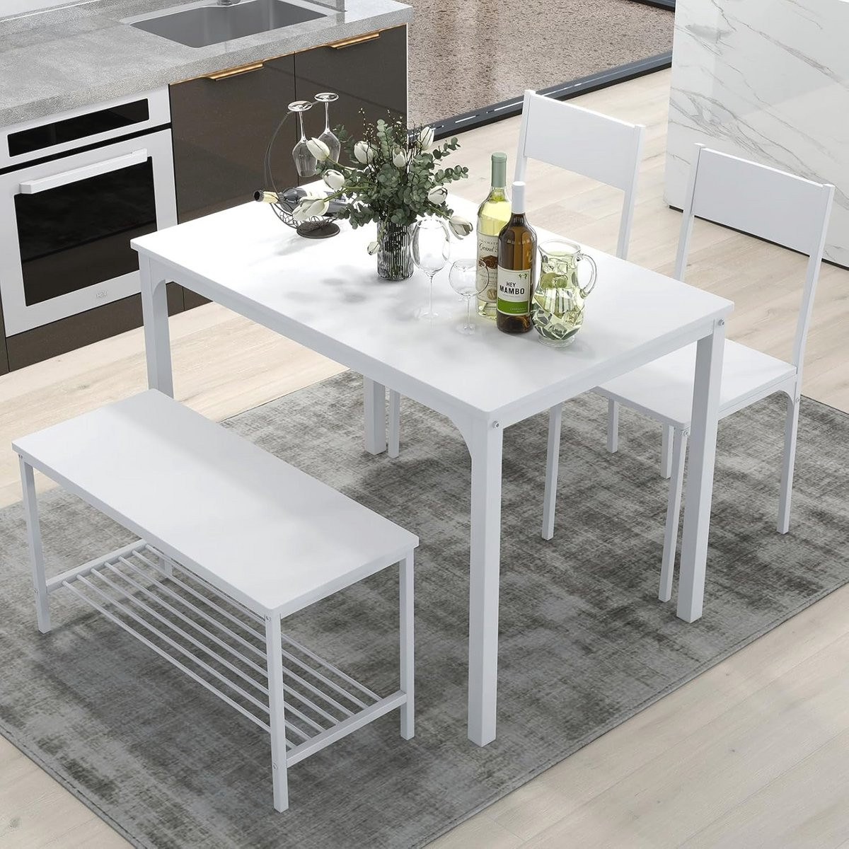 Eetkamer Set met Eettafel, 2 Stoelen en Bank voor Keuken en Eetkamer