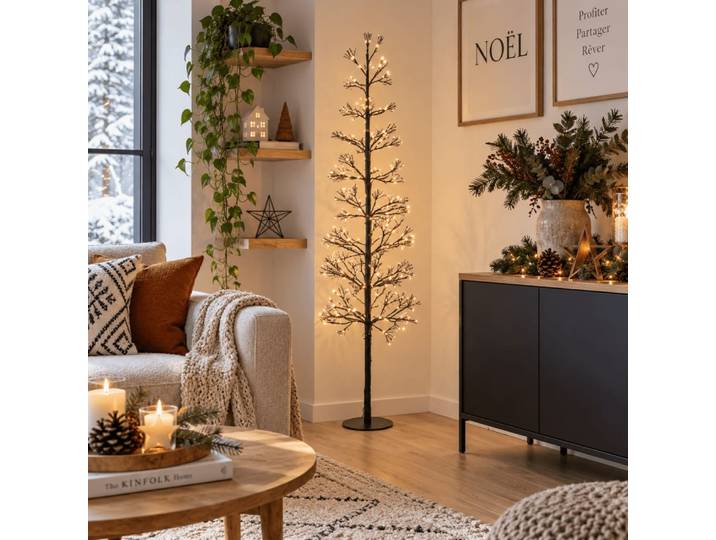 Sapin de noël lumineux en acier noir 40x40x120 cm