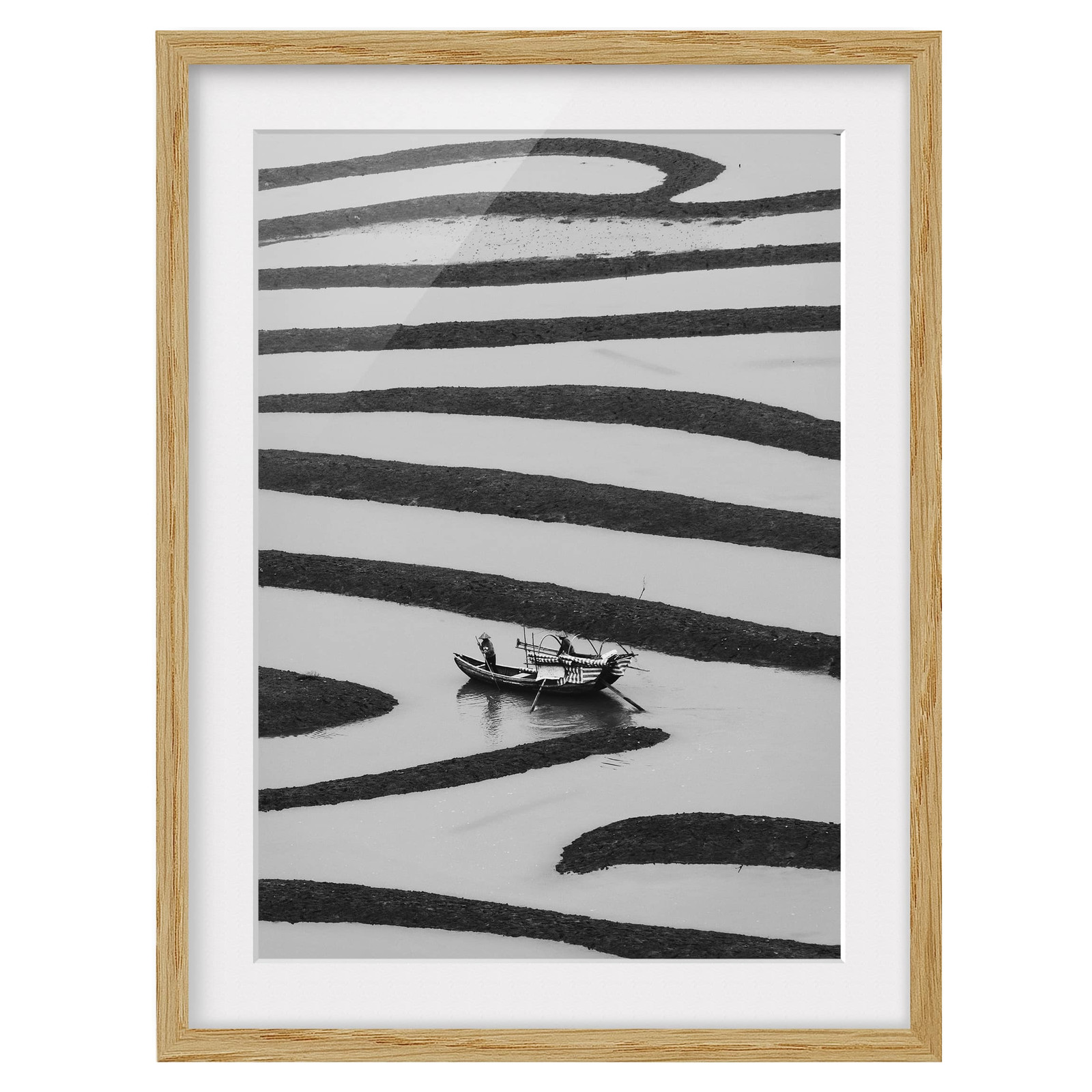 home24 Beauty of Simple Life IV wanddecoratie, massief eikenhout, wit/zwart, 30 x 40 cm
