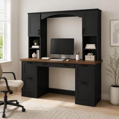 Fundinbaths Farmhouse Computer Desk with Hutch, Charging Station, File Drawer and Keyboard Tray