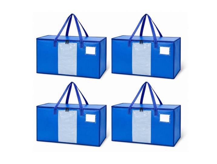 Relaxdays Umzugstasche Blau 4er-Set Kunststoff wasserfest 100 l, Schlafzimmer, Bett