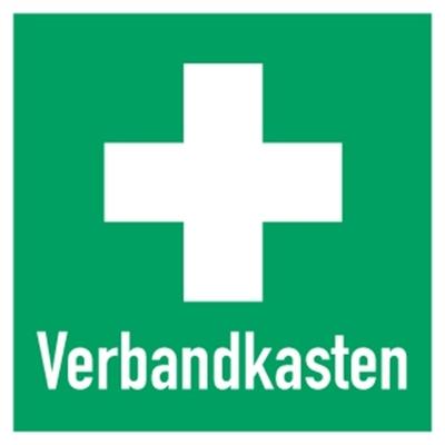 Schild Hinweis auf Erste Hilfe Verbandkasten quadratisch, Alu, 250x250 mm