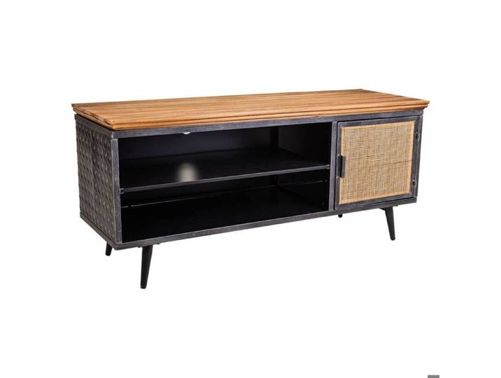 Meuble TV en métal bois et bambou noir 120x40x56 5h