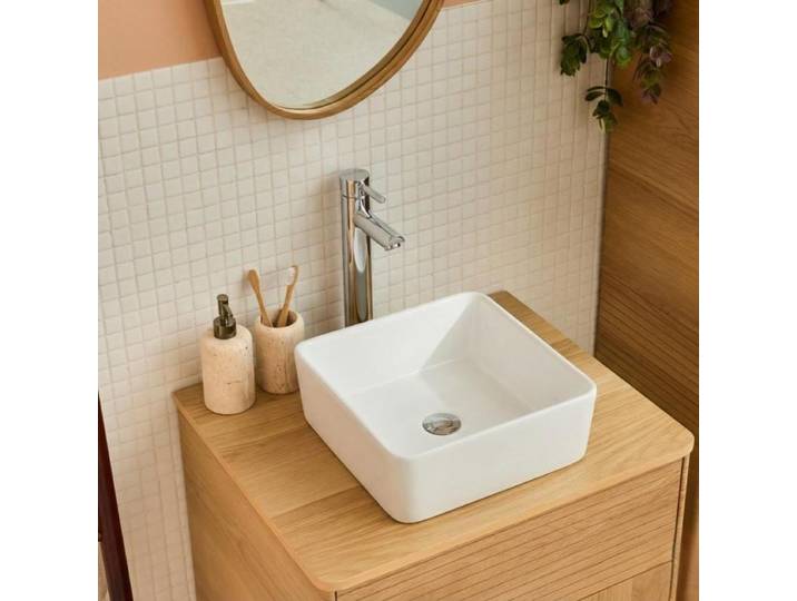Vasque à poser carrée en céramique blanche 37cm